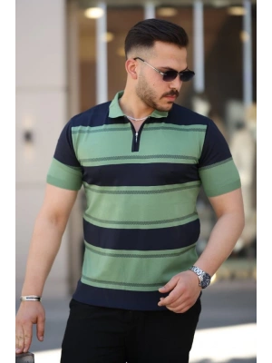 Erkek Yakalı Fermuarlı çift Renk Kısa Kollu Tshirt