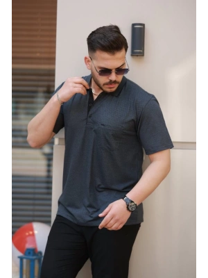 Erkek Yakalı ini Jakarlı Kısa Kollu Tshirt