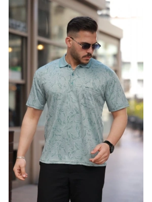 Erkek Yakalı Jakar Baskılı Kısa Kollu Tshirt