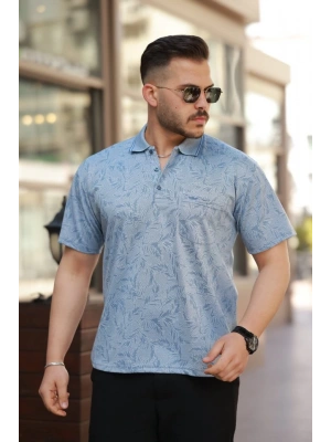 Erkek Yakalı Jakar Baskılı Kısa Kollu Tshirt