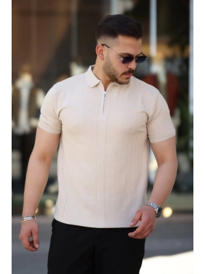 Erkek Yakası Fermuarlı Kısa Kollu Tshirt
