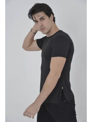 Erkek Yandan Fermuarli lim Fit Tshirt  iyah