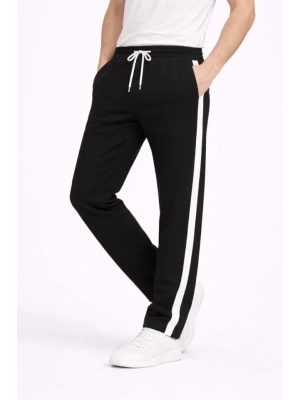 Erkek Yandan Şeritli Boru Paça Eşofman Altı 3 Iplik Pamuklu Eşofman  iyah