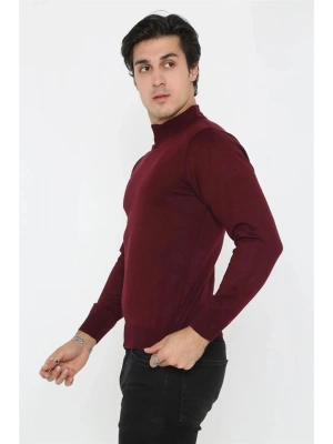 Erkek Yarım Balıkçı Yaka Triko Kazak  Bordo
