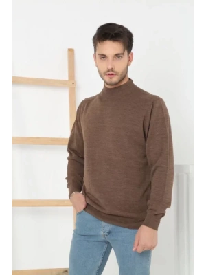 Erkek Yarım Balıkçı Yaka Triko Kazak  Kahve