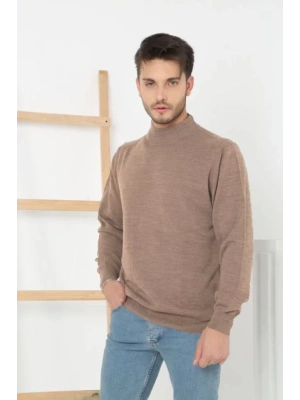 Erkek Yarım Balıkçı Yaka Triko Kazak  Vizon