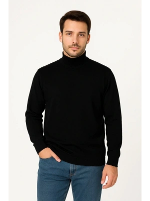 Erkek Yarım Boğaz Triko Kazak Yumuşak Dokulu Pamuklu Ince Dokuma, Uzun Kollu Rahat Regular Kalıp  iyah