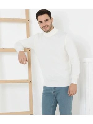 Erkek Yarım Boğaz Triko Kazak Yumuşak Dokulu Pamuklu Ince Dokuma, Uzun Kollu Rahat Regular Kalıp  Beyaz