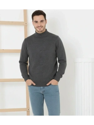 Erkek Yarım Boğaz Triko Kazak Yumuşak Dokulu Pamuklu Ince Dokuma, Uzun Kollu Rahat Regular Kalıp  Füme