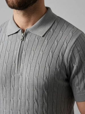 Erkek Yazlık Triko aç Örgü Tişört Kısa Kol Polo Yaka Fermuarlı Thirt  Gri