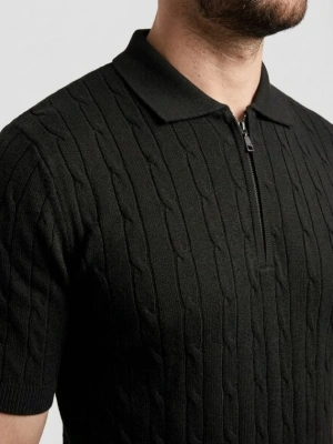 Erkek Yazlık Triko aç Örgü Tişört Kısa Kol Polo Yaka Fermuarlı Thirt  iyah