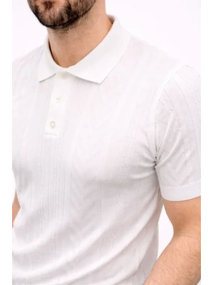 Erkek Yazlık Triko Tişört Kısa Kol Polo Yaka Düğmeli Thirt  Beyaz