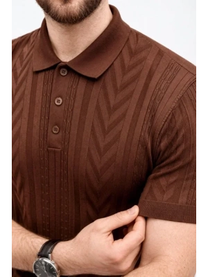 Erkek Yazlık Triko Tişört Kısa Kol Polo Yaka Düğmeli Thirt  Kahverengi