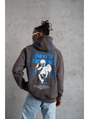 Erkek Yıldırım Baskılı Kapşonlu weatshirt  Gri