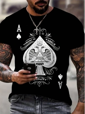 Erkekkısa Kollu Yuvarlak Yaka Desenli Viskon Tshirt