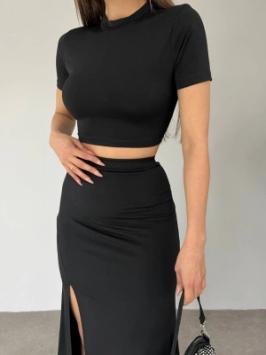 Eteği Yırtmaçlı Sandy Crop Takım Siyah