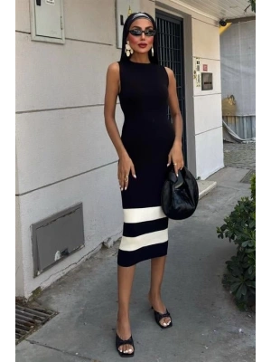 Etek Ucu Şerit Detaylı Triko Elbise 2831