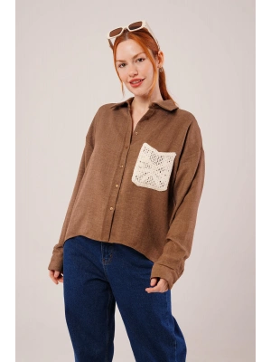 Etnik Cep Detaylı Kahverengi Gömlek
