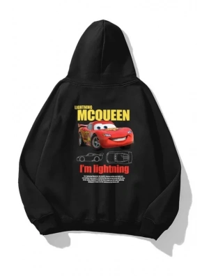 evgililer Günü Araba Baskılı Oversize Kapüşonlu weatshirt Hoodie  iyah