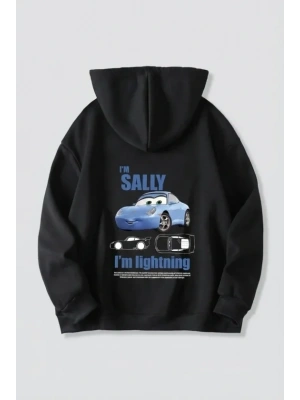 evgililer Günü Araba Temalı Baskılı Oversize Kapüşonlu weatshirt Hoodie  iyah
