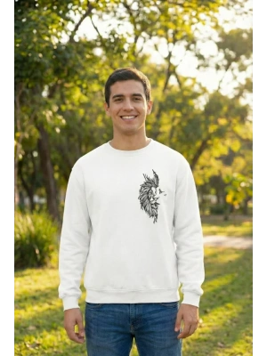 evgililer Günü Özel Bisiklet Yaka Baskılı Oversize weatshirt  Beyaz