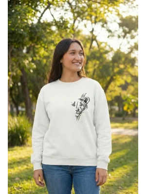 evgililer Günü Özel Bisiklet Yaka Baskılı Oversize weatshirt  Beyaz