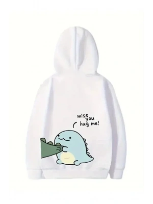 evgililer Günü Özel Unisex Kapüşonlu Baskılı Oversize weatshirt  Beyaz