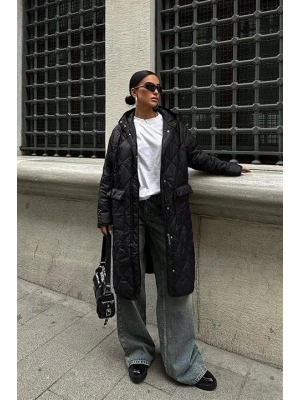 Fermuar Ve Kapşonlu Uzun Kapitone ont 7062