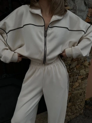 Fermuarlı Eşofman Pantolon İkili Takım  Beyaz