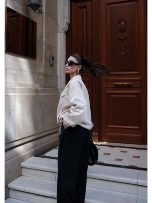 Fermuarlı Gömlek Yaka Bomber Ceket  Beyaz