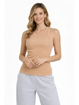 Fitilli Atlet ıfır Yaka lim Fit Arka Baskılı por Atlet  Bej