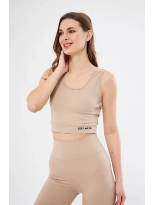 Fitilli Baskılı Crop  Bej