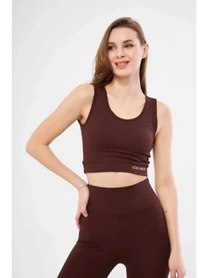 Fitilli Baskılı Crop  Bordo