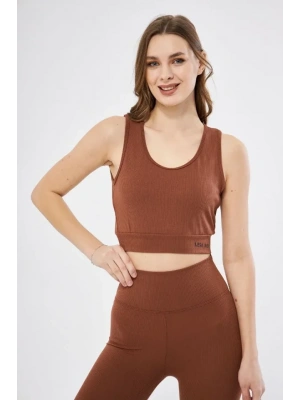 Fitilli Baskılı Crop  Kahve