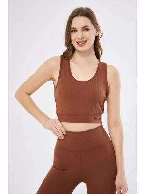 Fitilli Baskılı Crop  Kahve