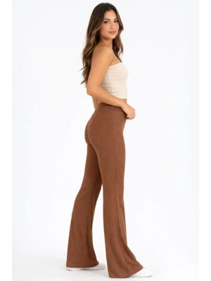 Fitilli Kaşkorse İspanyol Paça Tayt Yüksek Bel Esnek Günlük Rahat Pantolon  Kahverengi