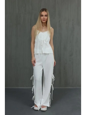 Fiyonklu Bluz Takım  Beyaz