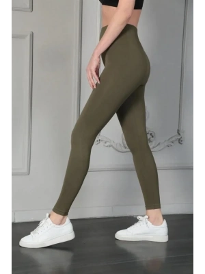 Full Likra Extra Toparlayıcı Yüksek Bel Dar Kalıp Günlük por Tayt  Haki