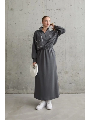 Füme Biyeli Sweatshirt Ve Etek Takım