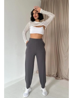 Füme Pensli astik Detaylı Pantolon