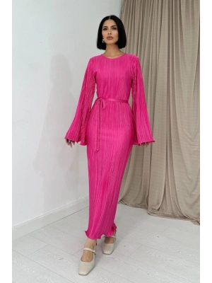 Fuşya İspanyol Kol Piliseli Elbise