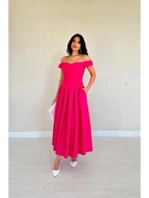 Fuşya Jakarlı Elbise