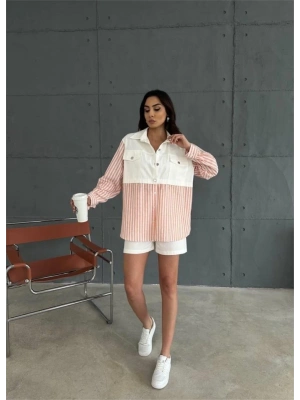 GABARDİN ŞORT  GABARDİN  ÇİZGİİ KETEN GARNİİ CEKET TAKIM  Orange