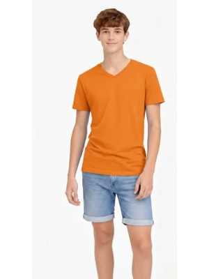 Genç Erkek Çocuk V Yaka Tişört Yazlık odel Günlük Basic Body  Turuncu