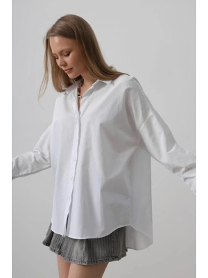 Geniş Manşet Detaylı Gömlek  Beyaz