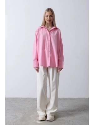 Geniş anşet Detaylı Gömlek  Şeker Pembe