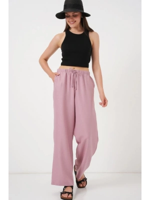 Geniş Paça Keten Pantolon 6735  Gül Kurusu