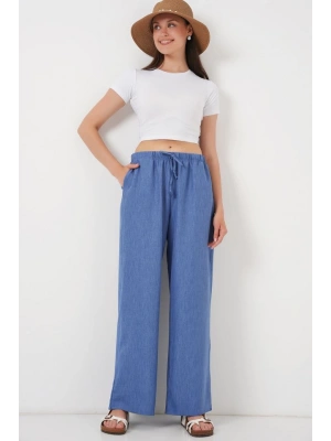 Geniş Paça Keten Pantolon 6735  İndigo