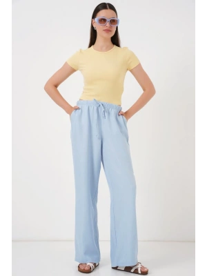 Geniş Paça Keten Pantolon 6735  Mavi
