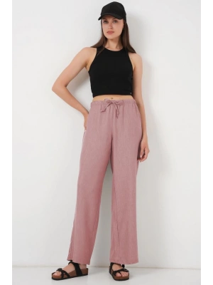 Geniş Paça Keten Pantolon 6735  Pudra